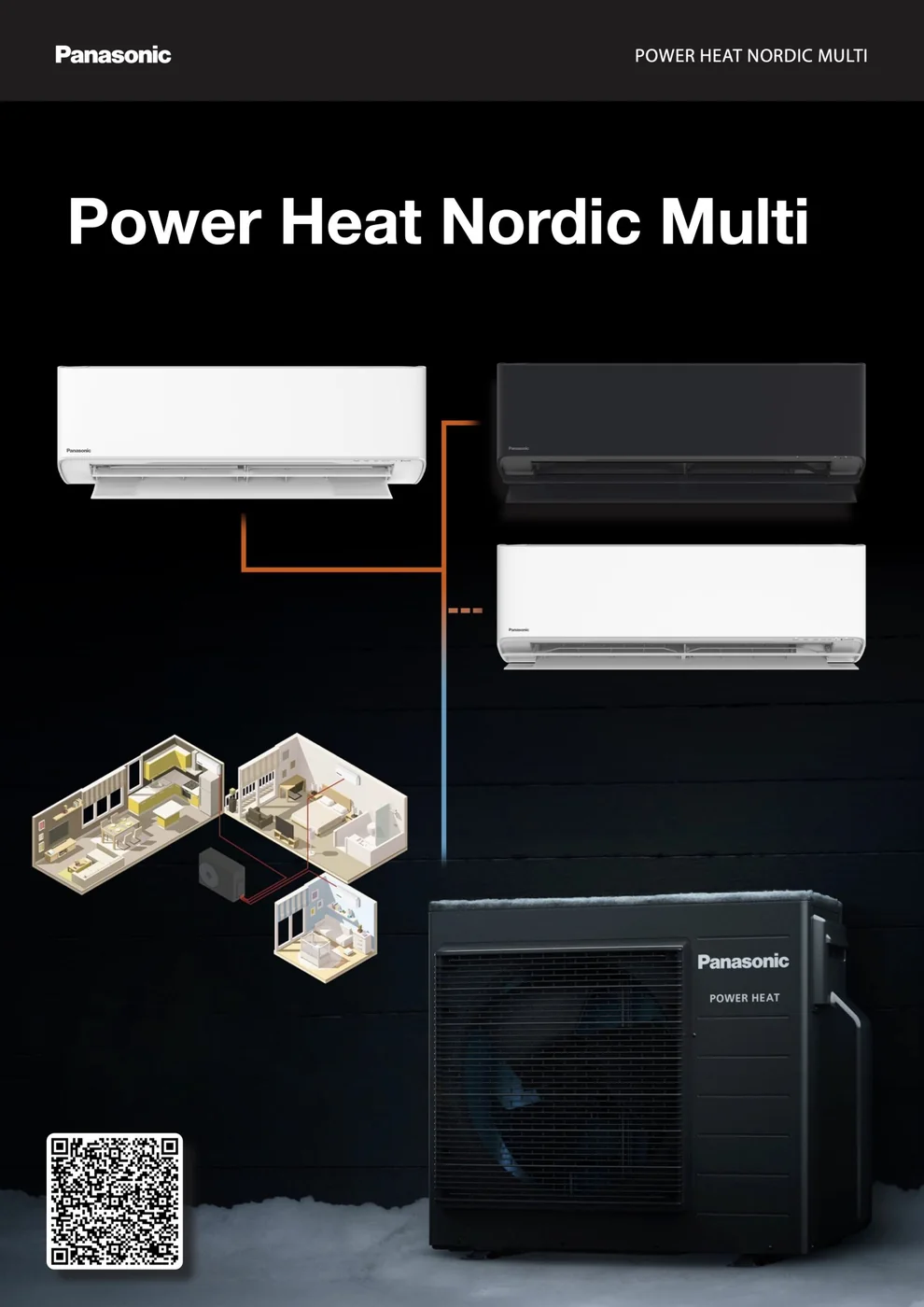 Panasonic Power Heat Nordic Multi med sort utedel og flere innedeler
